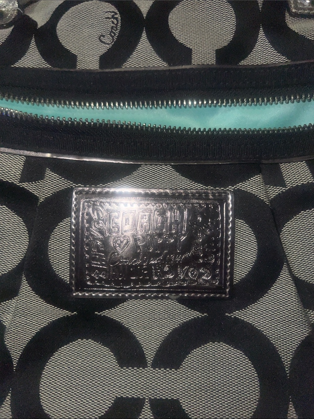 Coach Black and Gray Signature Shoulder Bag with Silver Handles - Picture 2 of 6